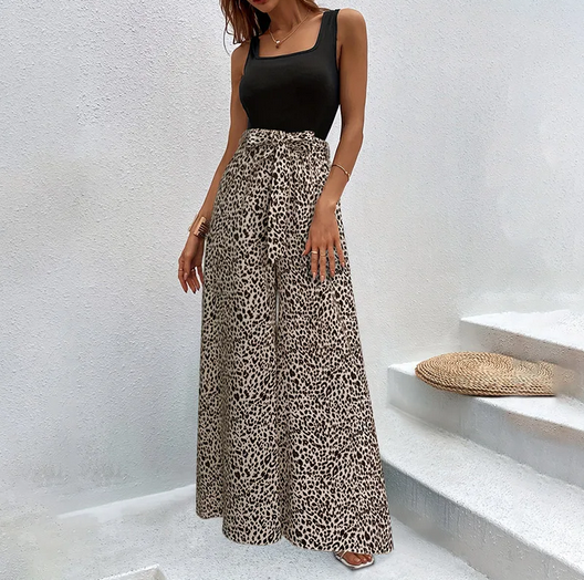 Vintage Leopard Print Wide-leg Pants